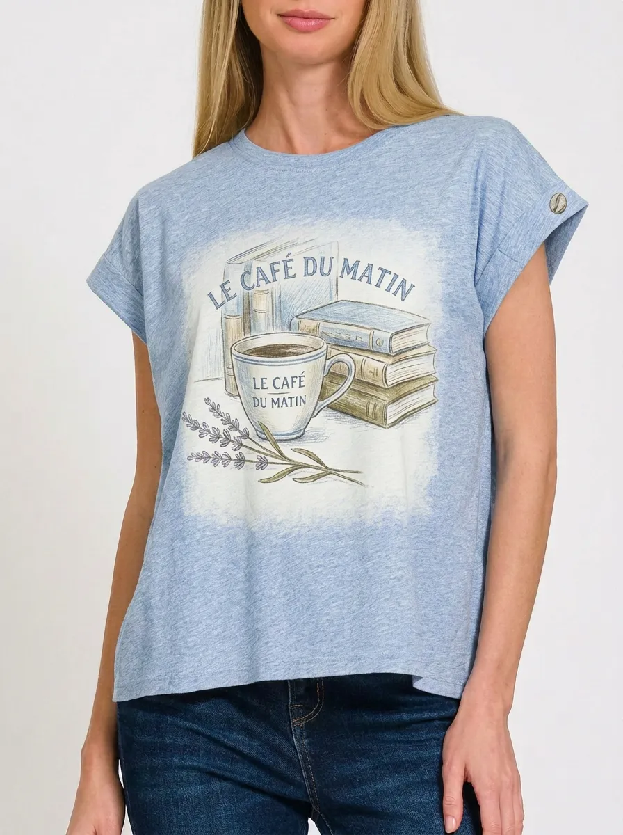 Women's Coffee Book Lover Lavender Printed T-shirt