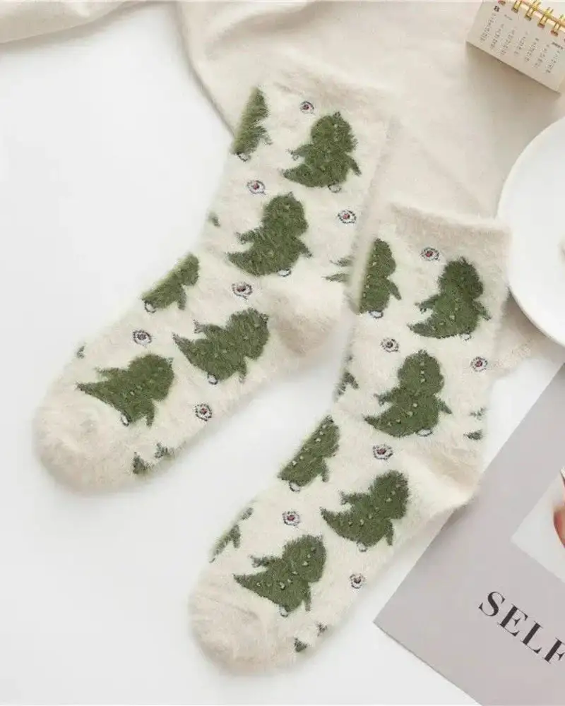 Plush Dinosaur Pattern Knee High Socks