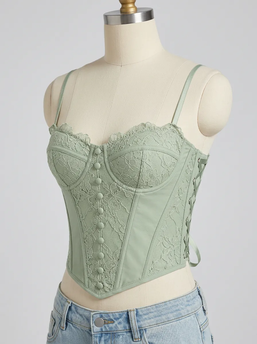 Gothic Floral Button-Front Women's Corset Top