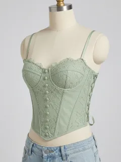 Gothic Floral Button-Front Women's Corset Top