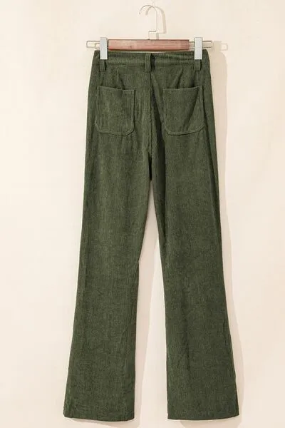 High Waist Square Pocket Corduroy Pants
