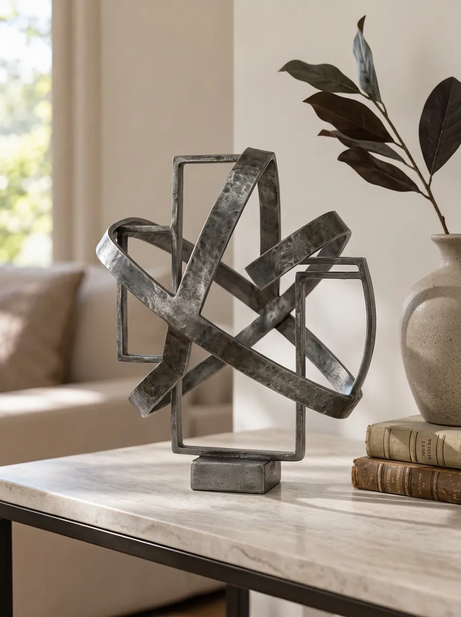 Contemporary Abstract Geometric Metal Sculpture Table Ornament