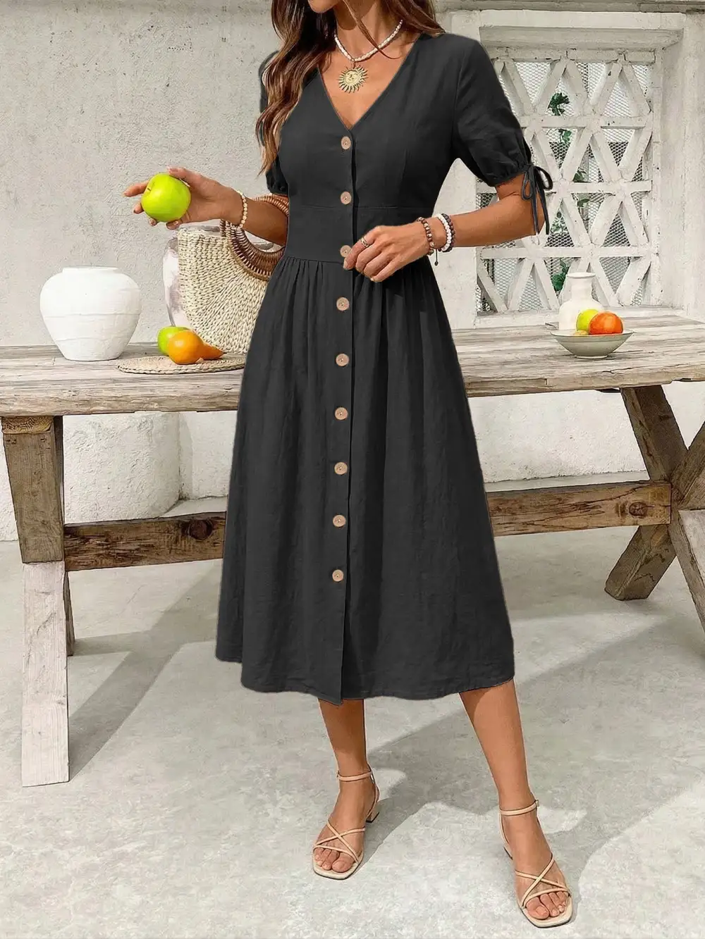 Elegant Short Sleeve Midi Dress
