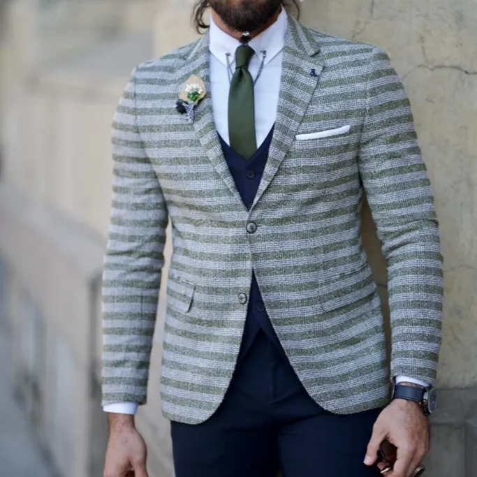 Slim Fit Notch Lapel Striped Blazer