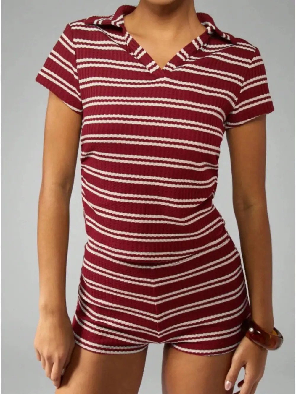 Striped Knit Short Sleeve Top Shorts Set