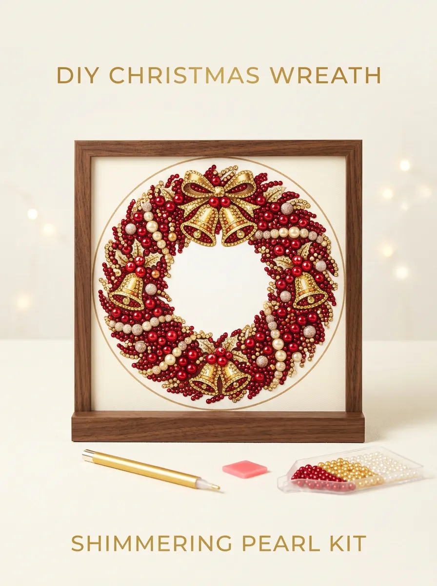 Wreath Bell Pattern Pearl-Accent Christmas DIY Diamond Painting Kit