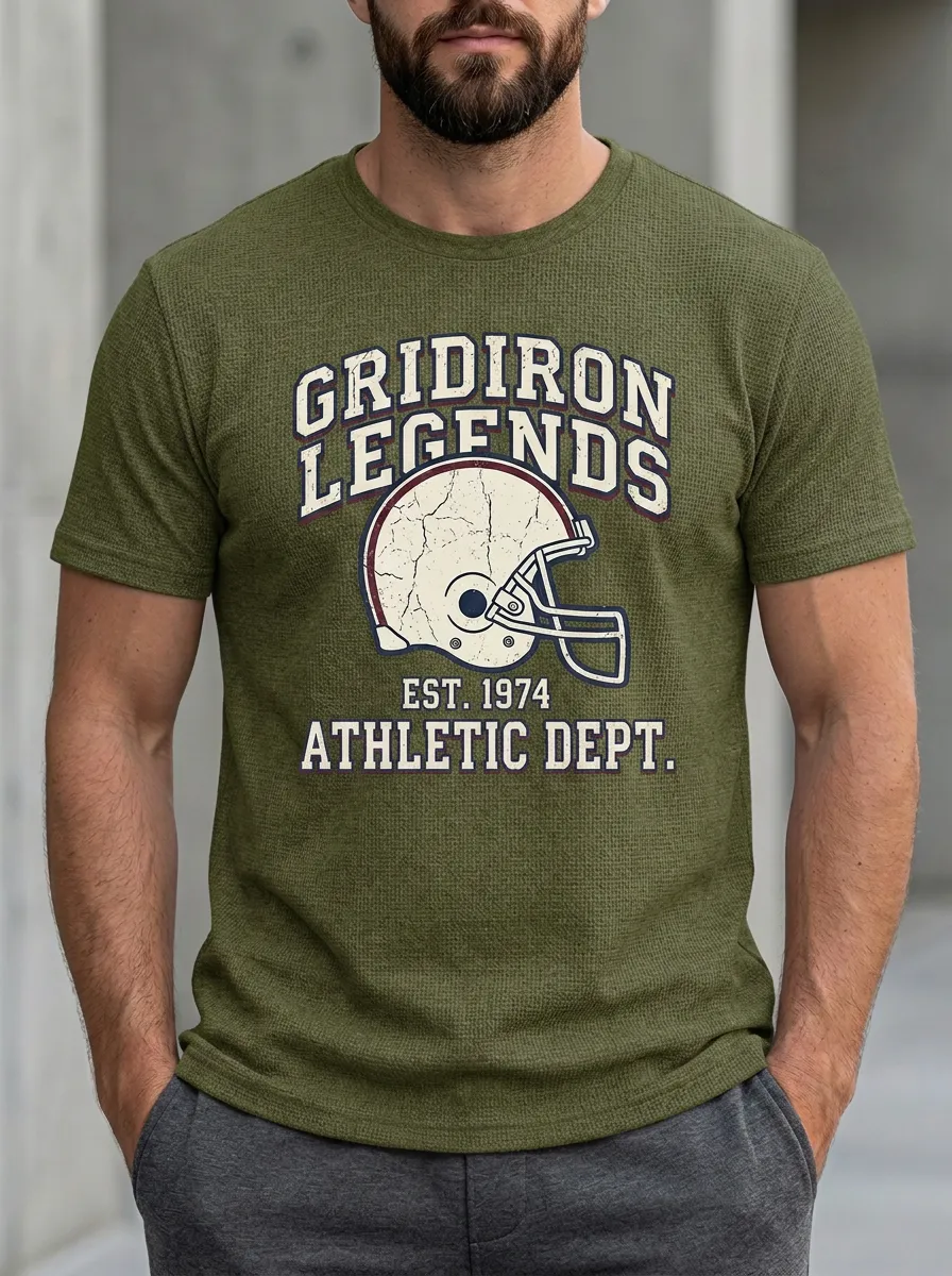 Men's Distinctive Helmet Football Gridiron Crew Neck Graphic T-Shirt