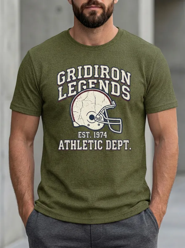 Men's Distinctive Helmet Football Gridiron Crew Neck Graphic T-Shirt