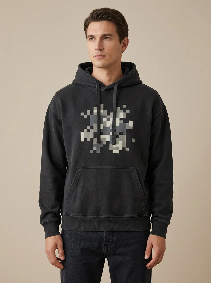 Men's Gamer Pixel Art Camo Print Hoodie