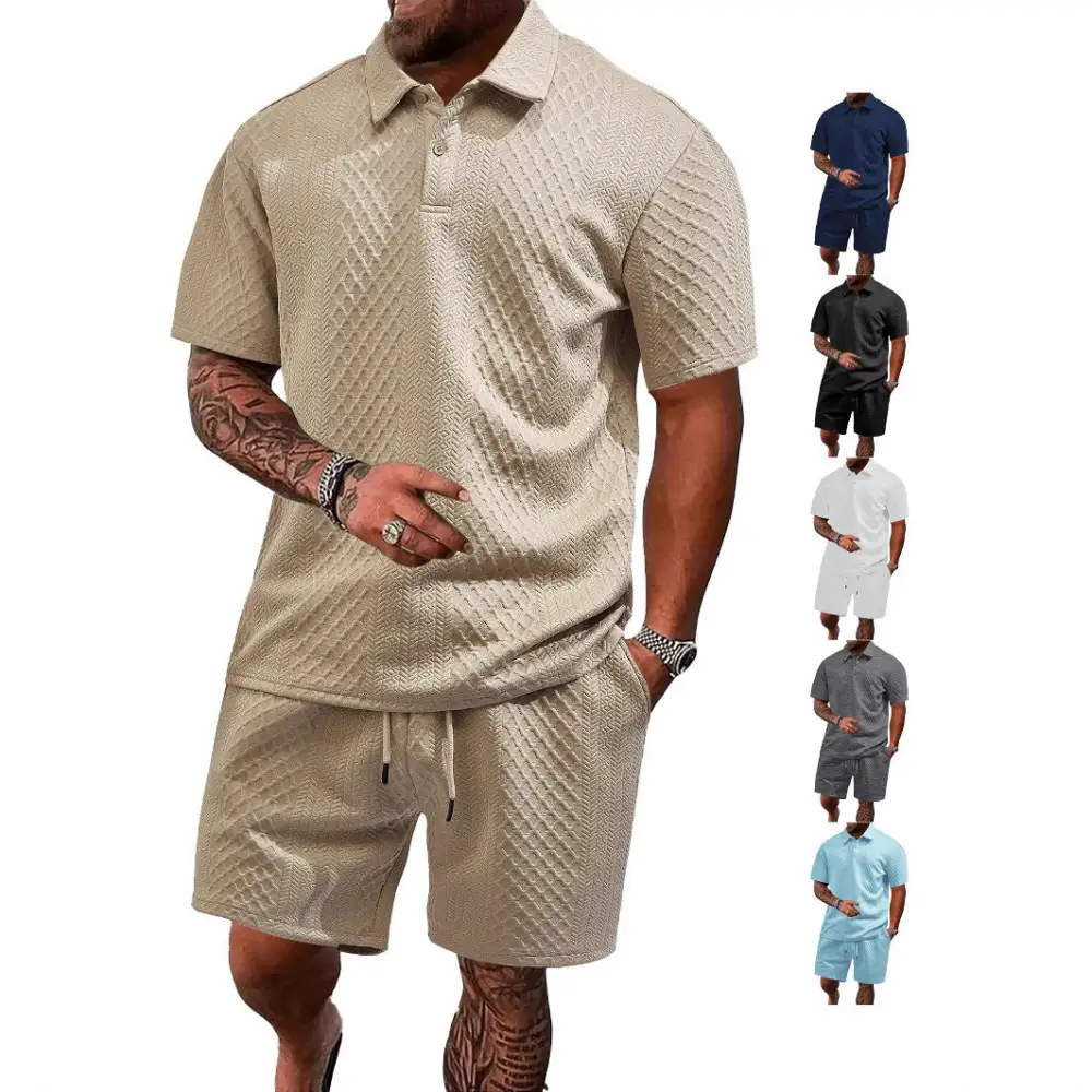 Waffle Texture Spread Collar Polo Shirt