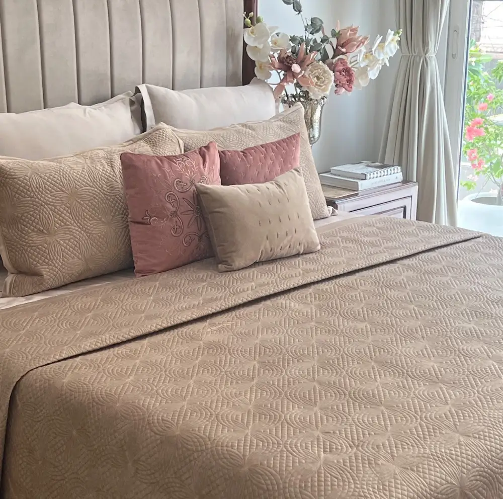 Champagne Gold Velvet Bedspread