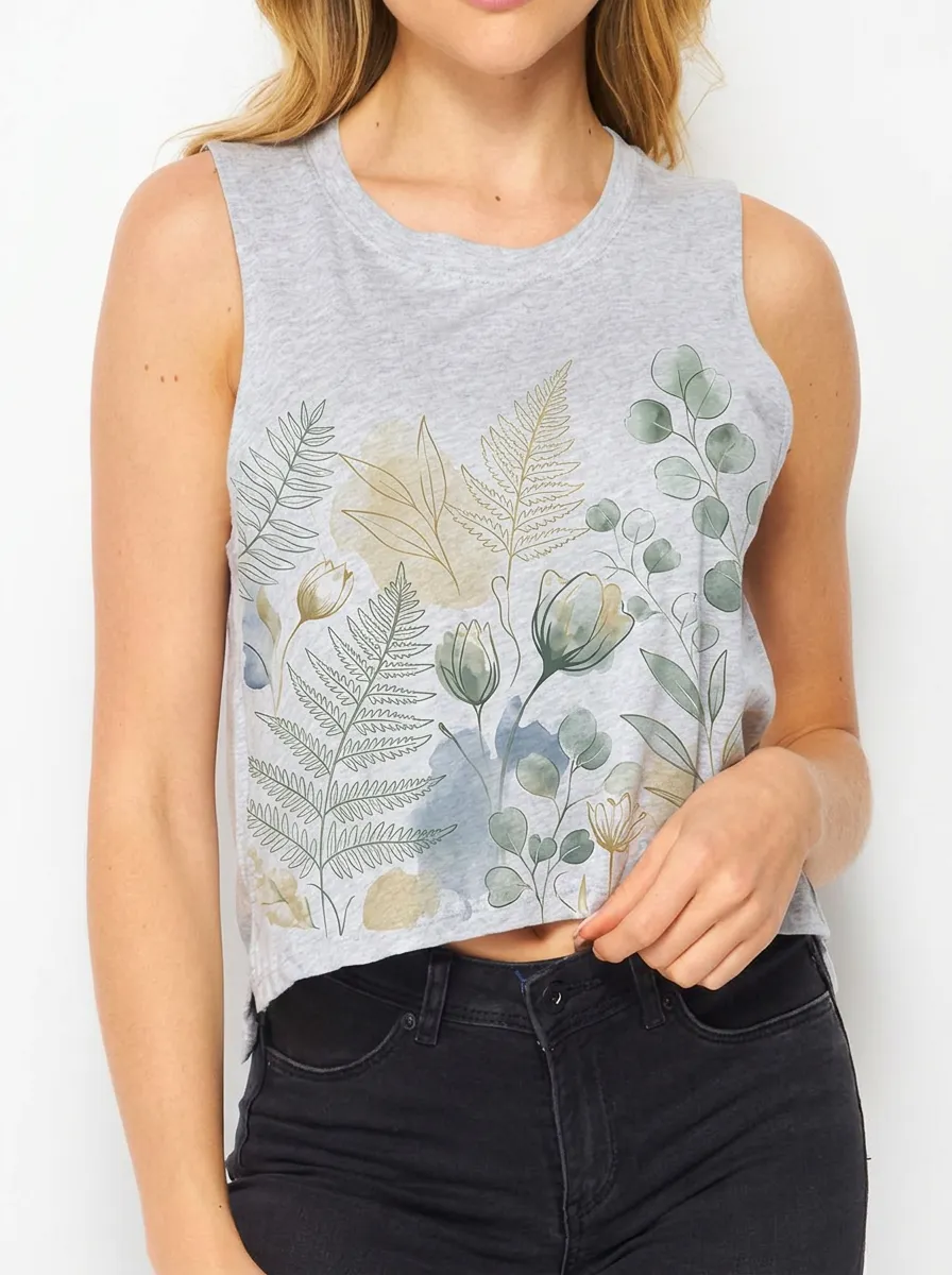 Women's Botanical Nature Lover Fern Eucalyptus Printed Tank Top