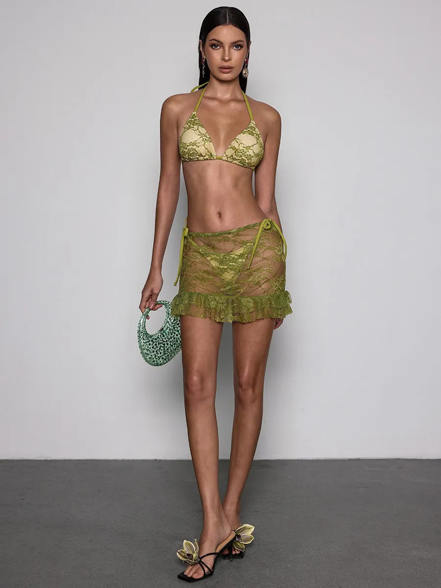 Nayeli Lace Ruffle Bikini Three Piece Set