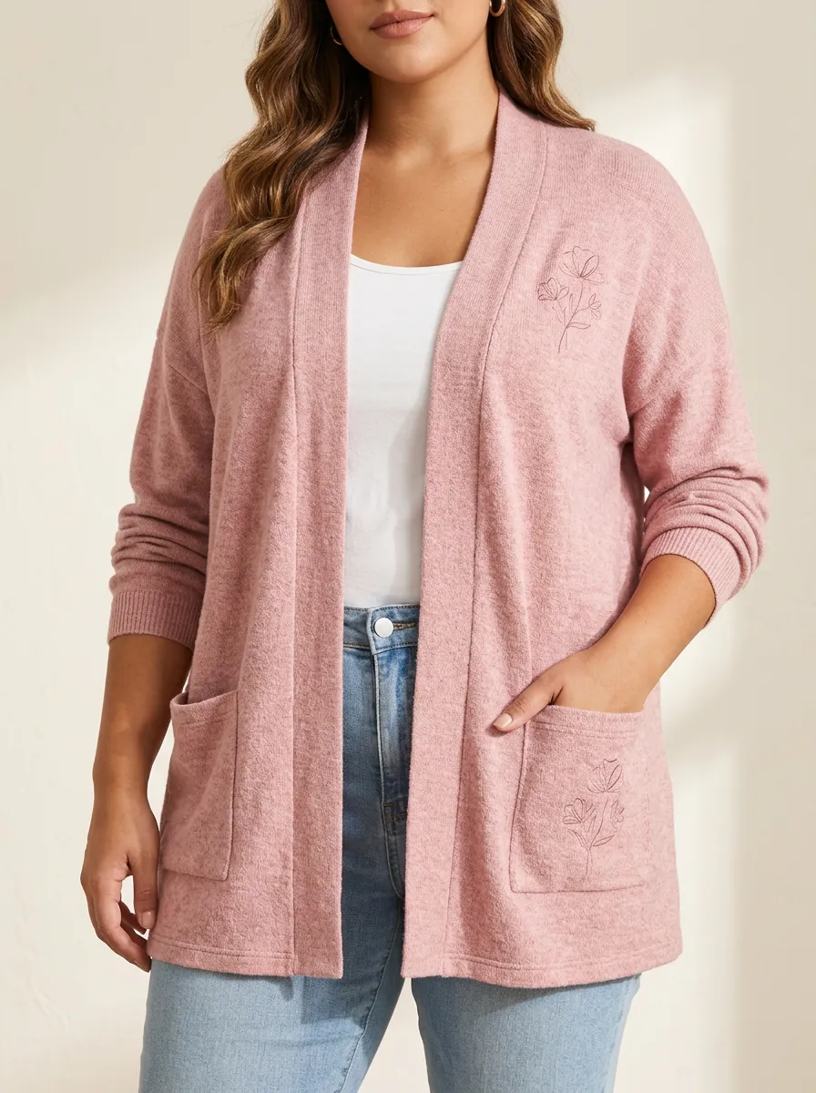 Pink Feminine Floral Minimalist Line Art Print Cardigan