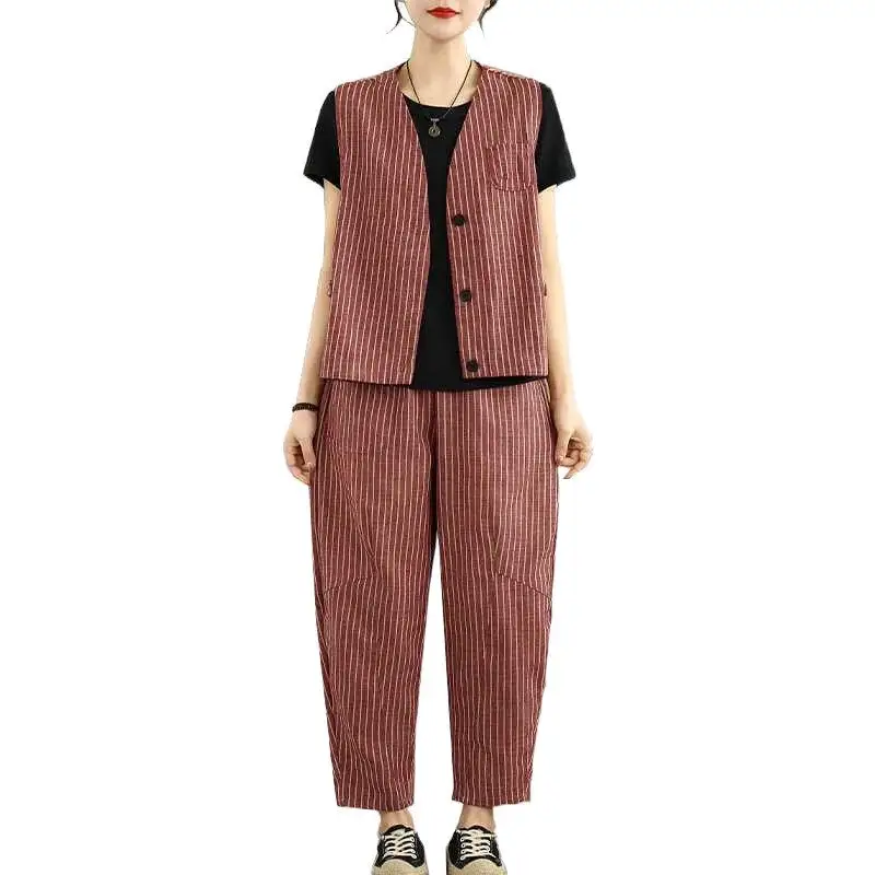 Striped Vest Harem Pants Set