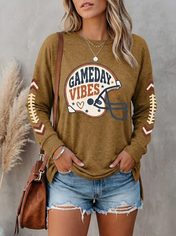 Women's Football Fan Gameday Vibes Helmet Printed Sweatshirt