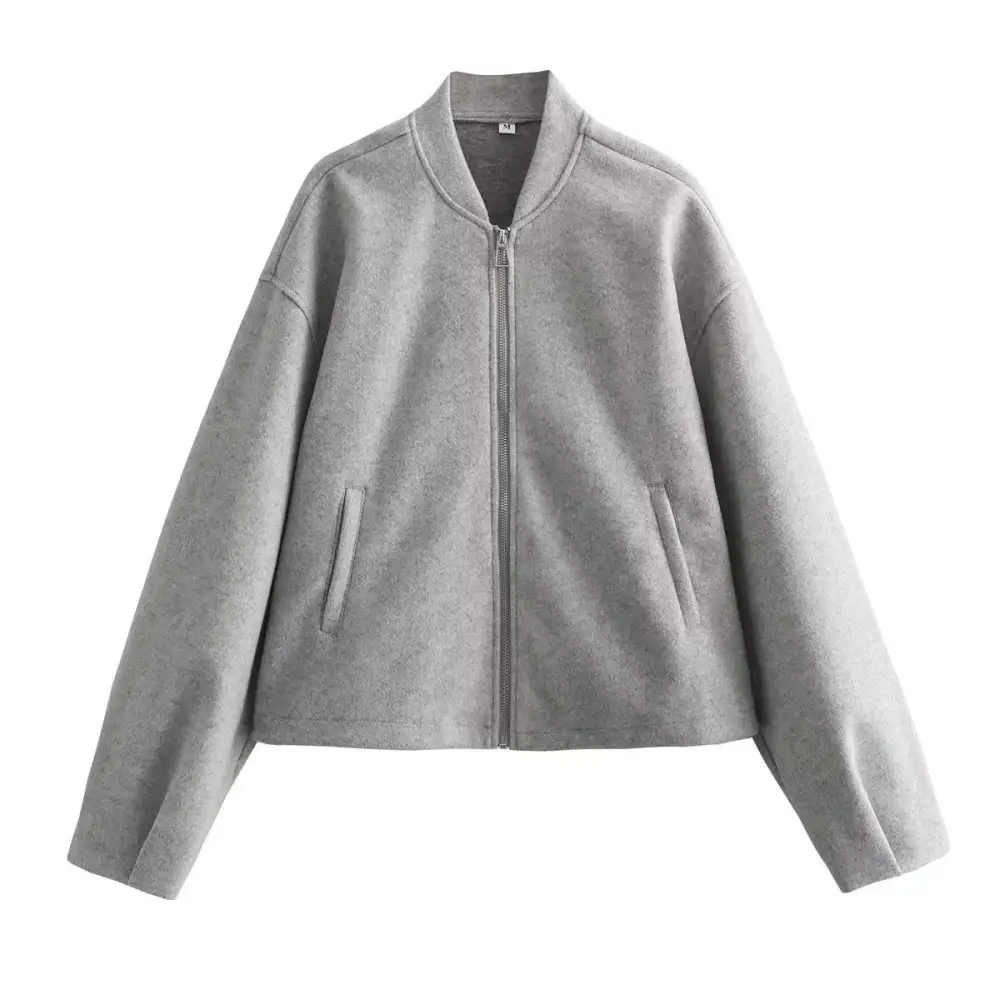 Relaxed Cropped Zip Front Bomber Jacket