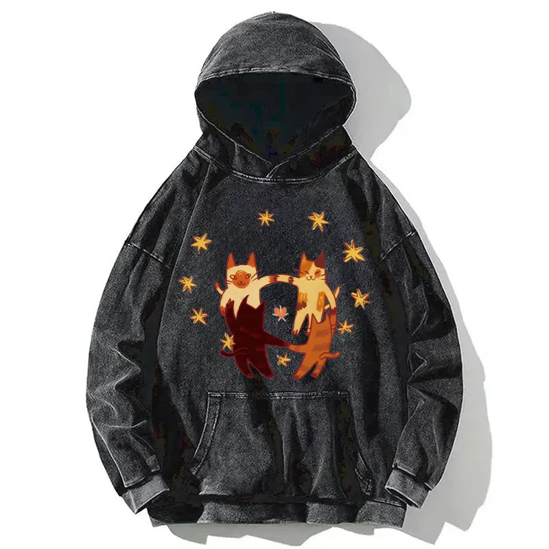Cats Playing Friend Games Washed Hoodie