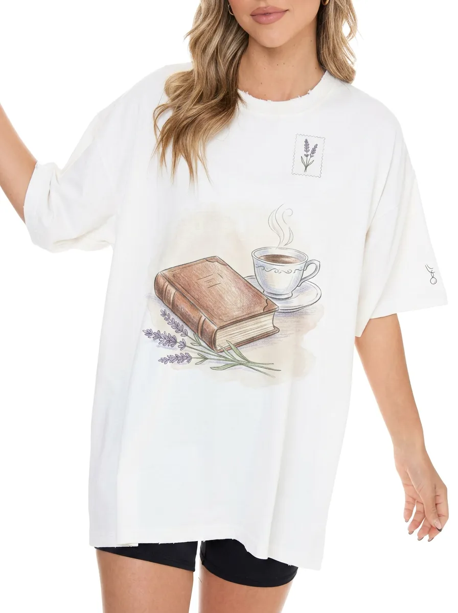 Women's Book Lover Coffee Lavender Printed T-shirt
