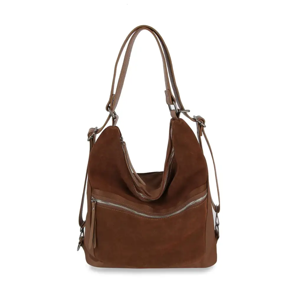 Pocketed Convertible Leather Casual Backpack