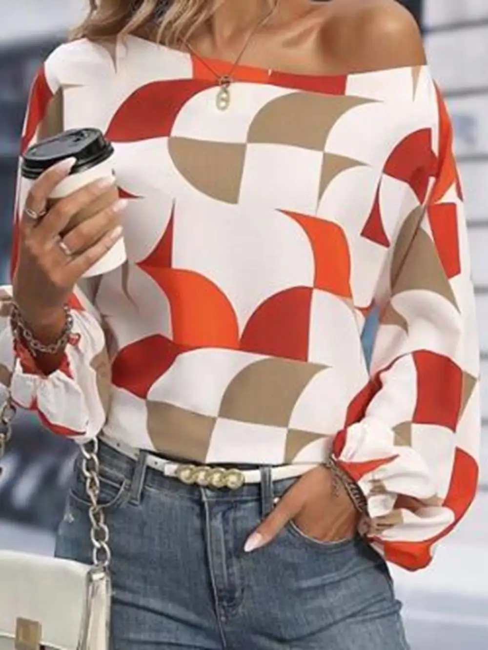 Geometric Off Shoulder Top