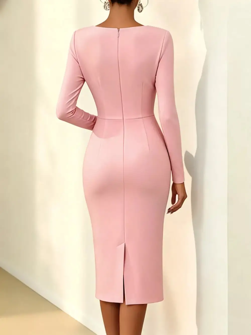 Rose Embellished Asymmetrical Neck Midi Dress
