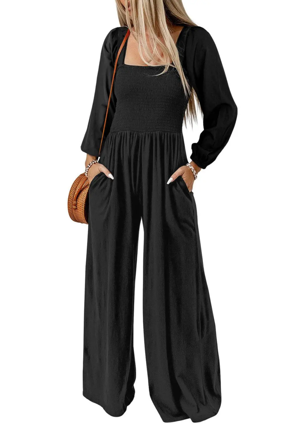 Square Neck Raglan Sleeve Pocket Jumpsuit