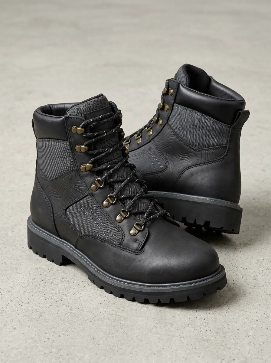 Unisex Clean-Lined Outdoor Enthusiast Topographic Pattern Print Work Boots