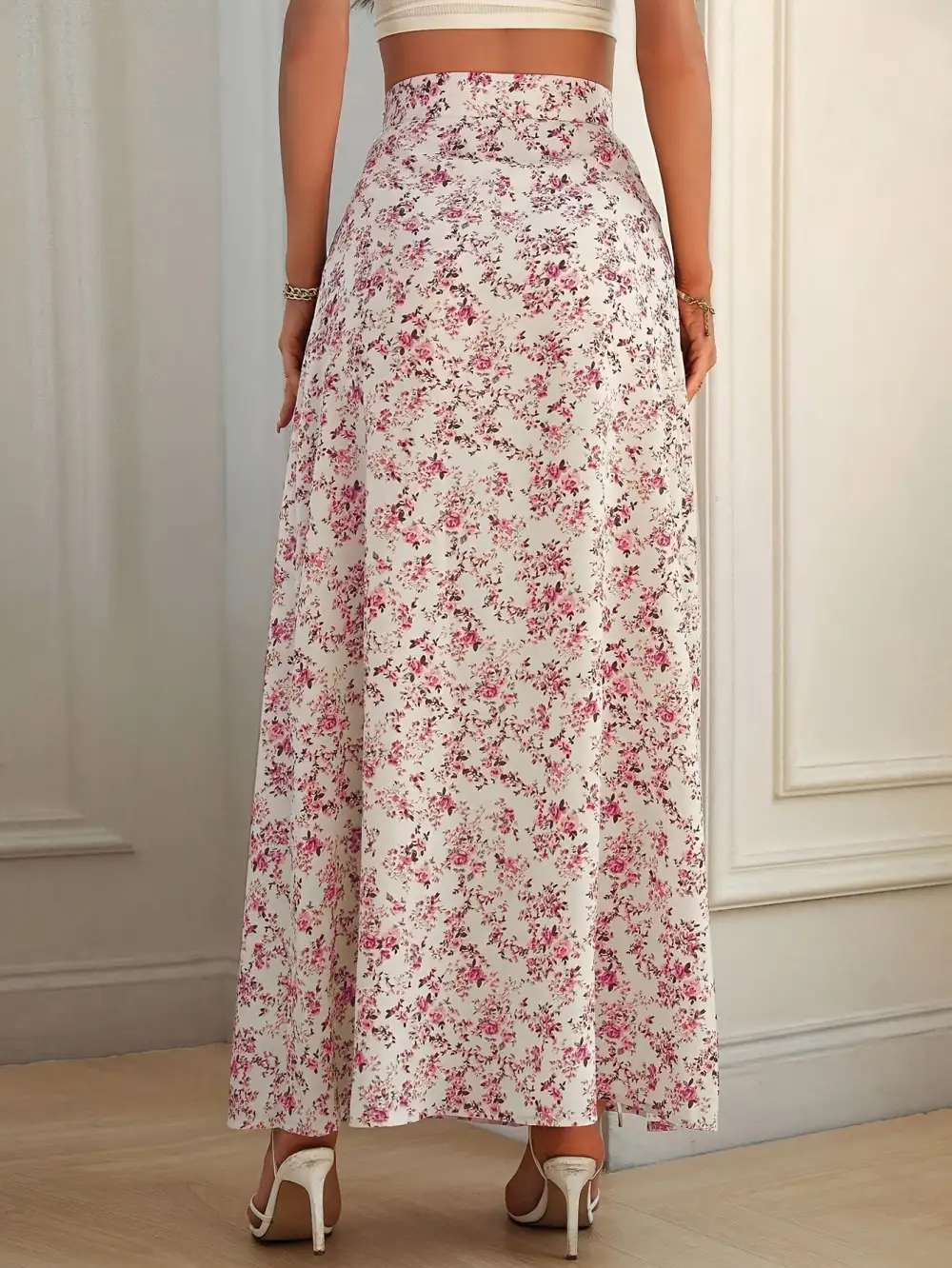 Casual Floral Printed Side Slit Skirt