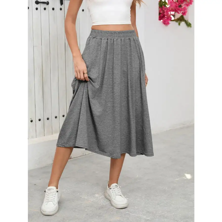 Elastic Waist Skirt with Pockets