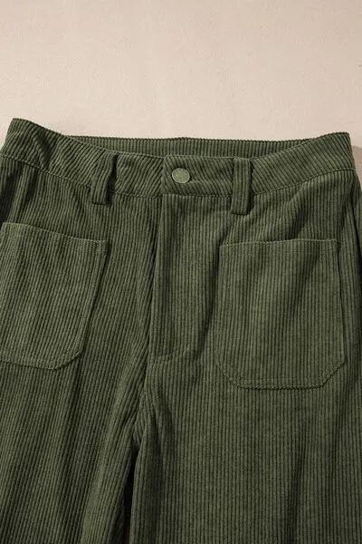 High Waist Square Pocket Corduroy Pants