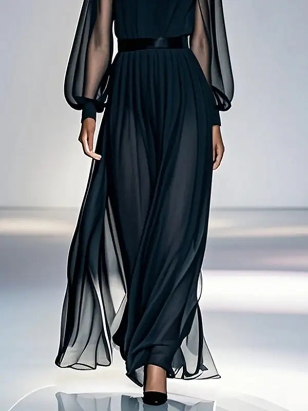 False Pleated Neck Maxi Dress