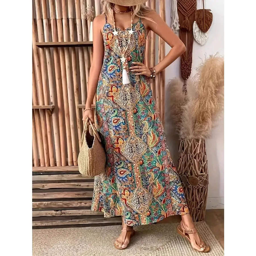 Paisley Print V Neck Maxi Dress