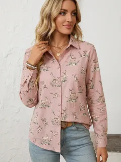 Deer Floral Nature Women's Loose Printed Shirt