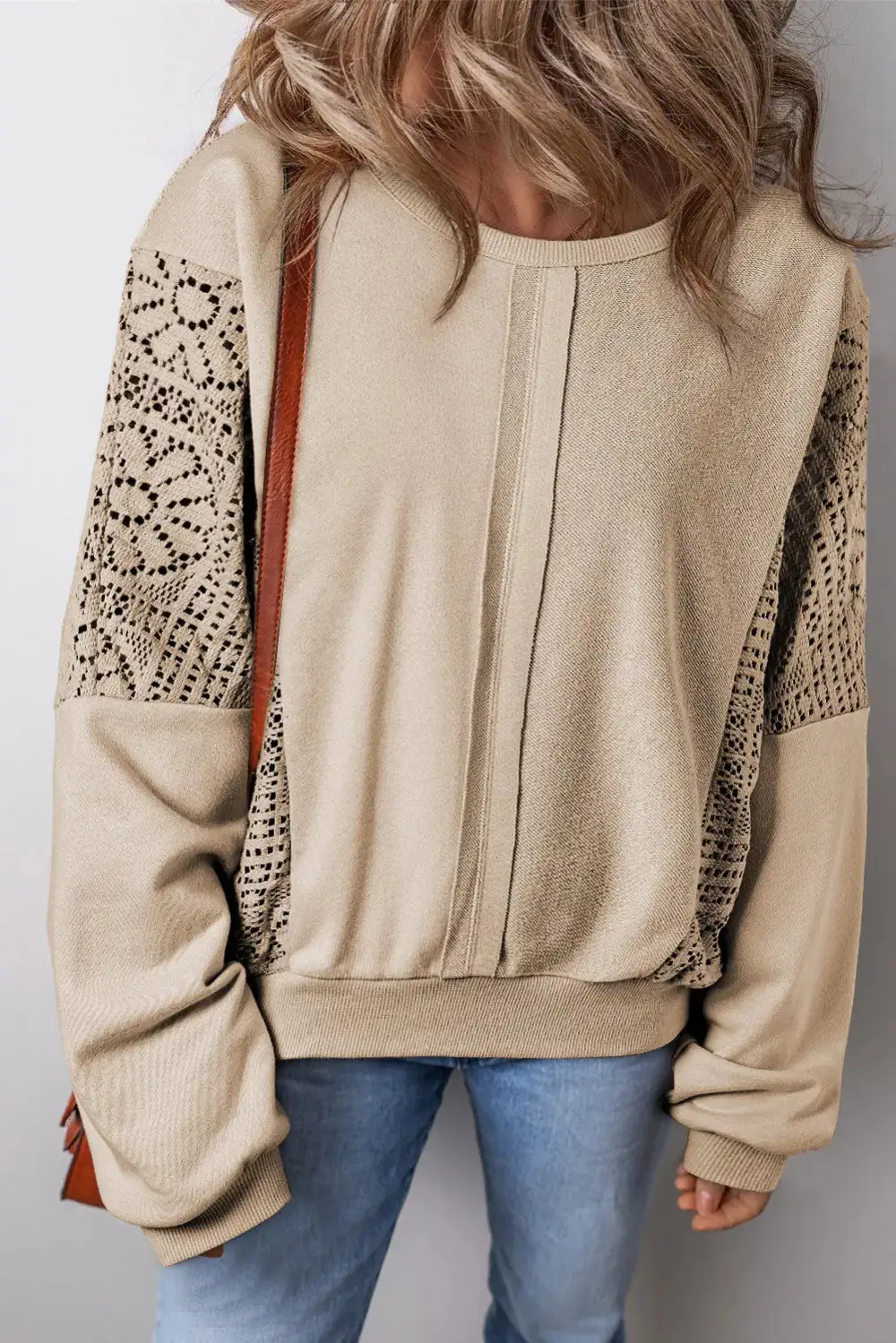 Round Neck Openwork Sweatshirt
