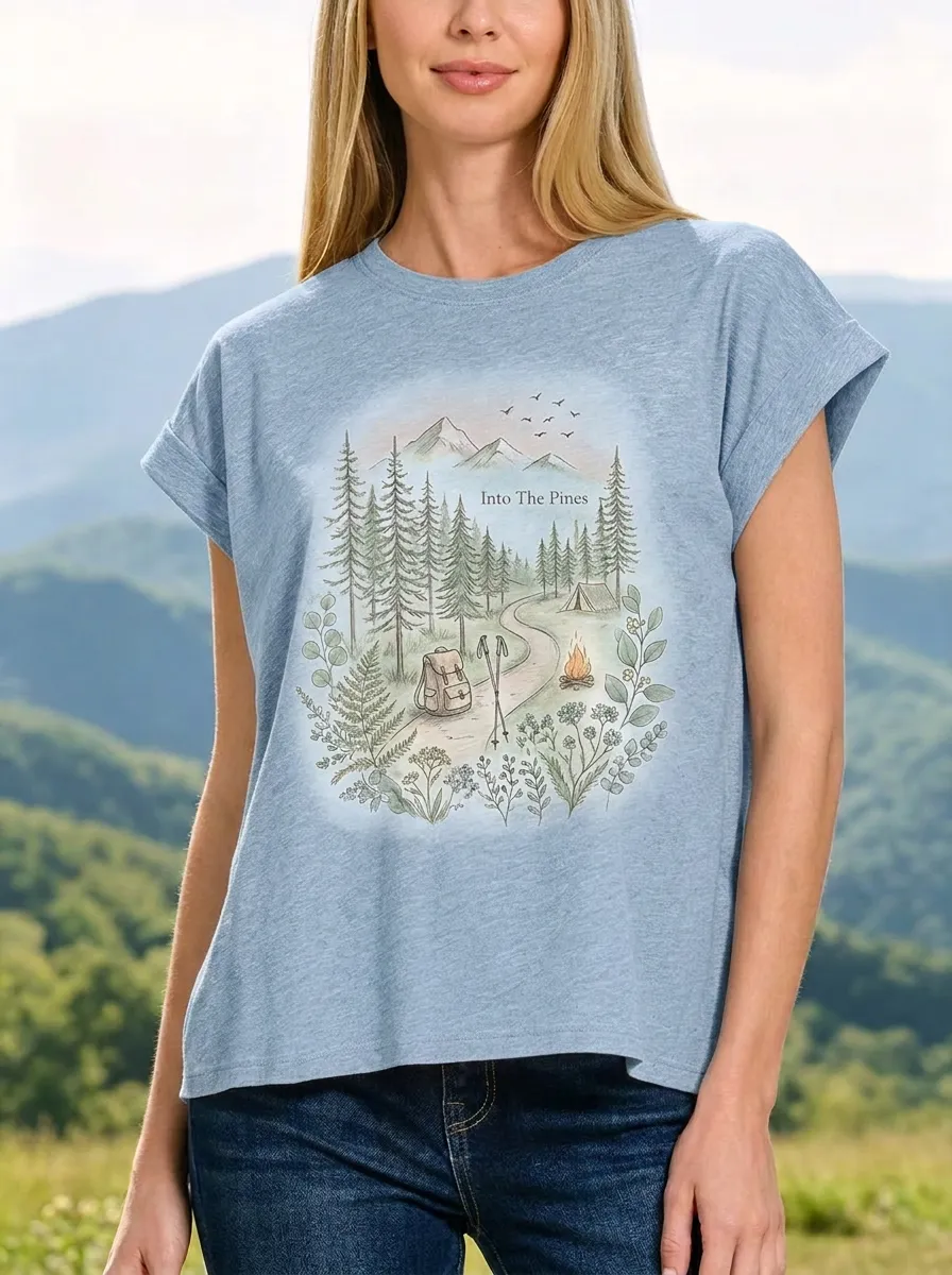 Women's Nature Camping Lover Mountain Pine Forest Printed T-shirt