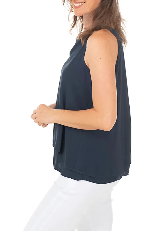 Draped Overlay Sleeveless Blouse