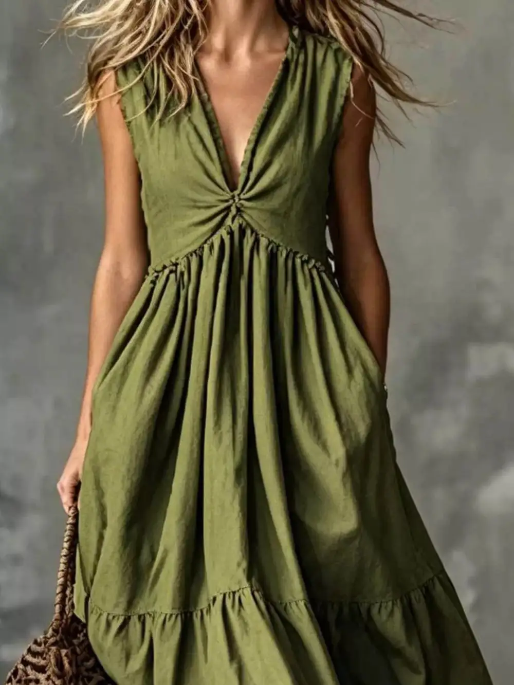 Tiered V-Neck Midi Dress