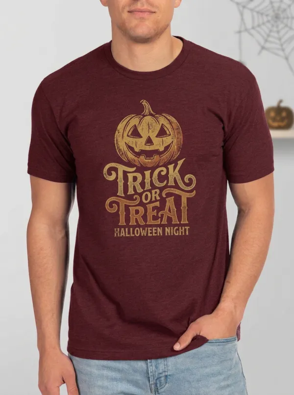 Men's Halloween Trick or Treat Pumpkin Printed T-shirt