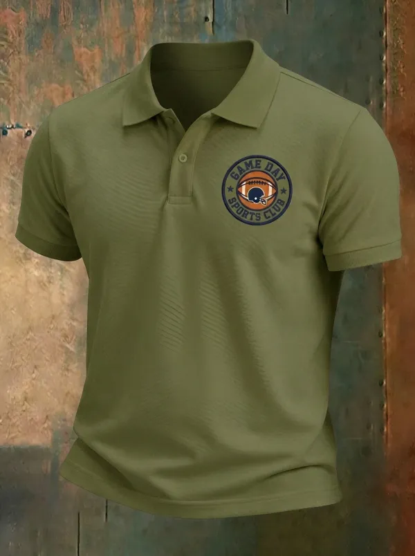 Men's American Football Game Day Sports Club Printed Polo Shirt