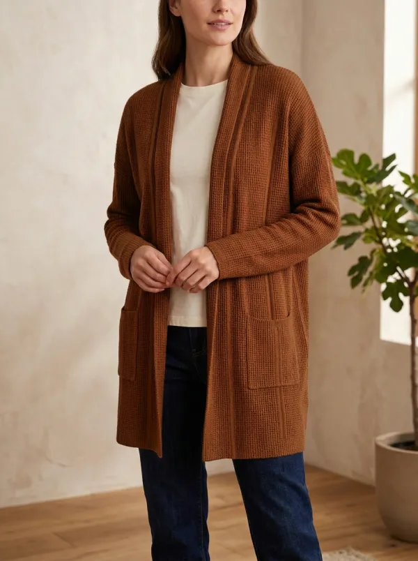Easygoing Waffle-Knit Knit Cardigan