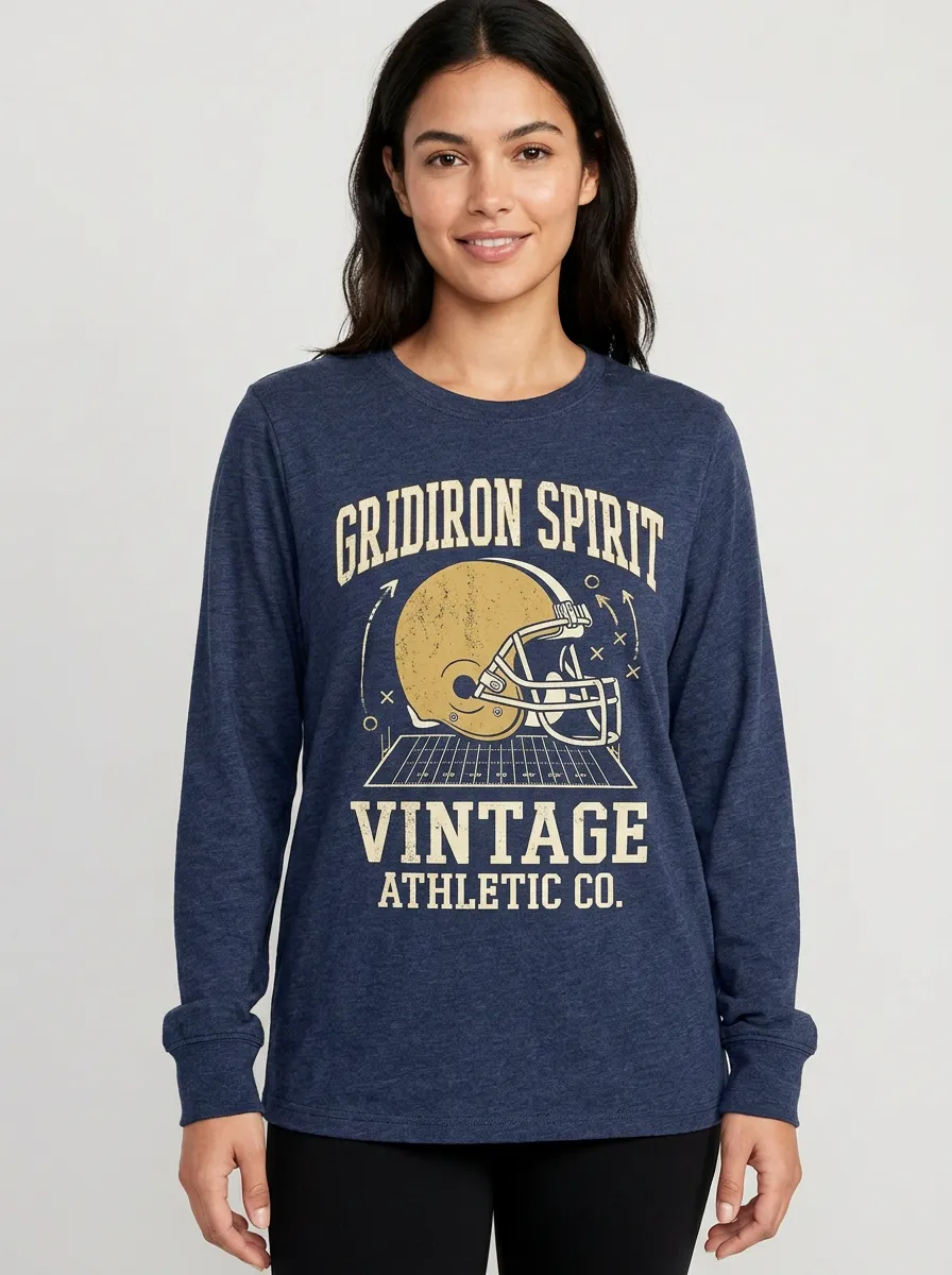Women's Football Lover Gridiron Spirit Helmet Printed Long Sleeve T-Shirt
