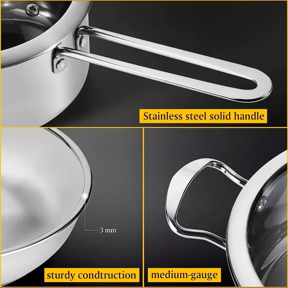 Stainless Steel Cookware Set with Glass Lids, Comprehensive Kitchen Pots and Pans for All Cooking Needs