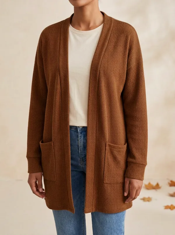 Minimal Waffle-Knit Knit Cardigan