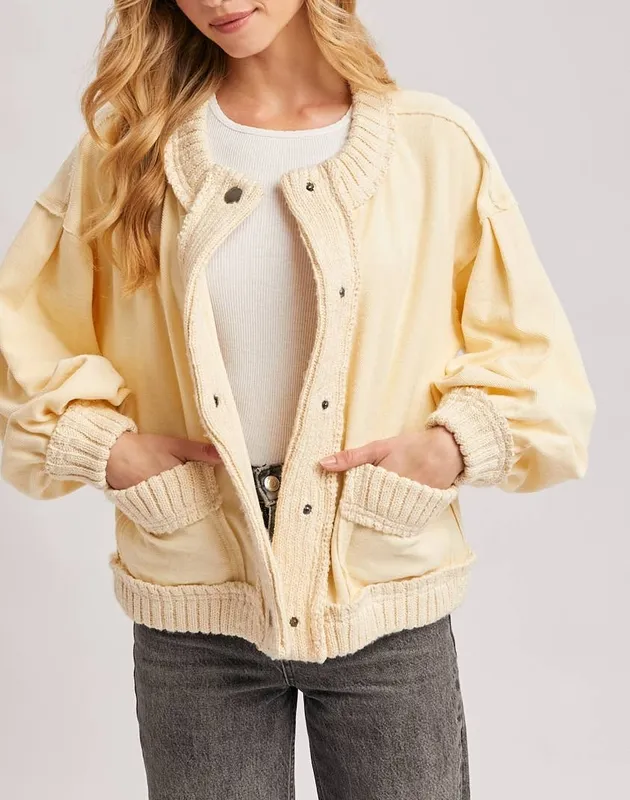 Ribbed Cotton Blend Knit Relaxed Button Down Shirt