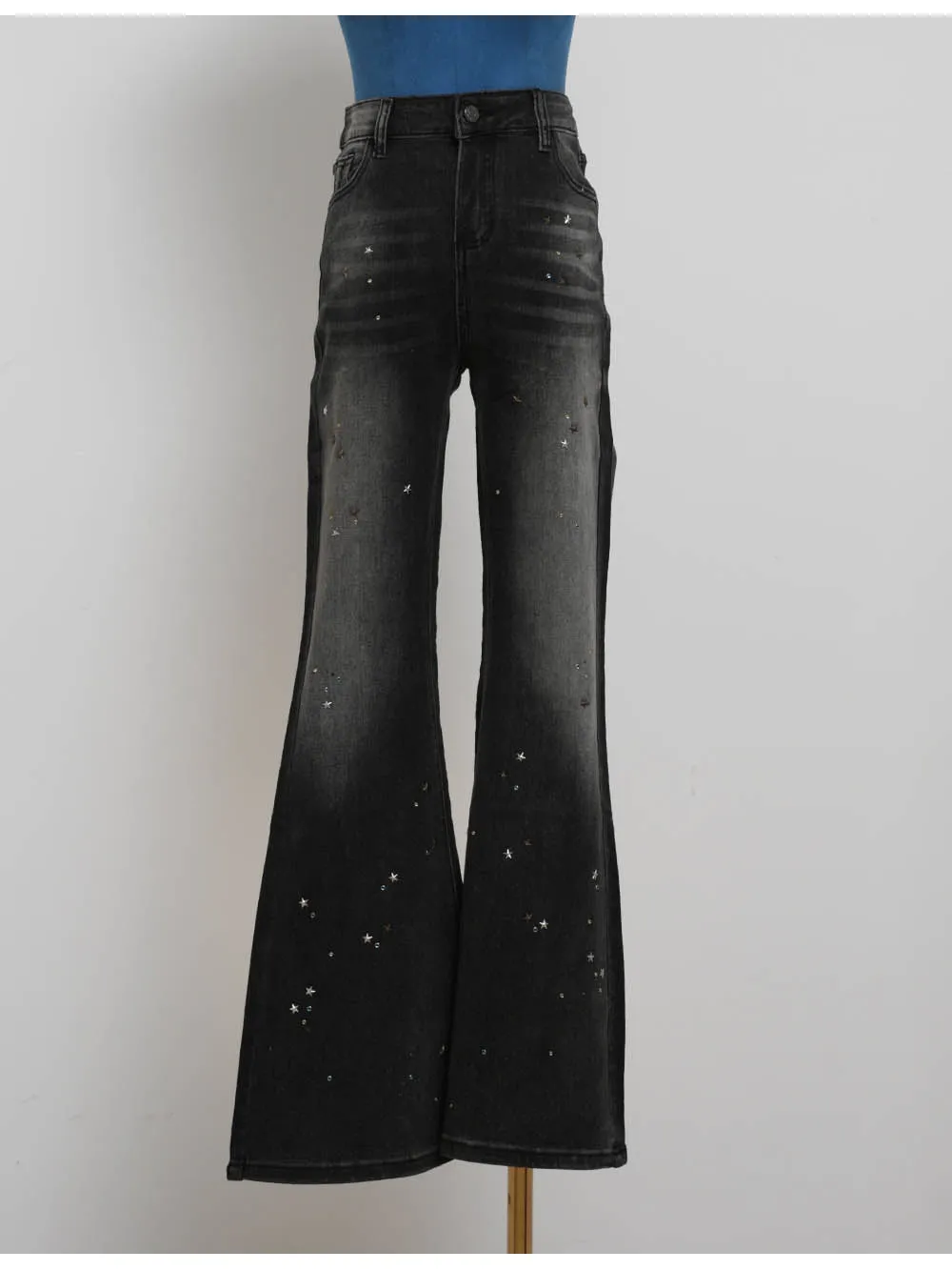 Vintage Star Stud Jeans Flared Leg Denim Pants