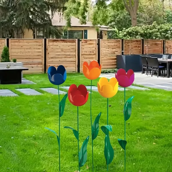5 Pcs Colorful Metal Tulip Garden Stakes