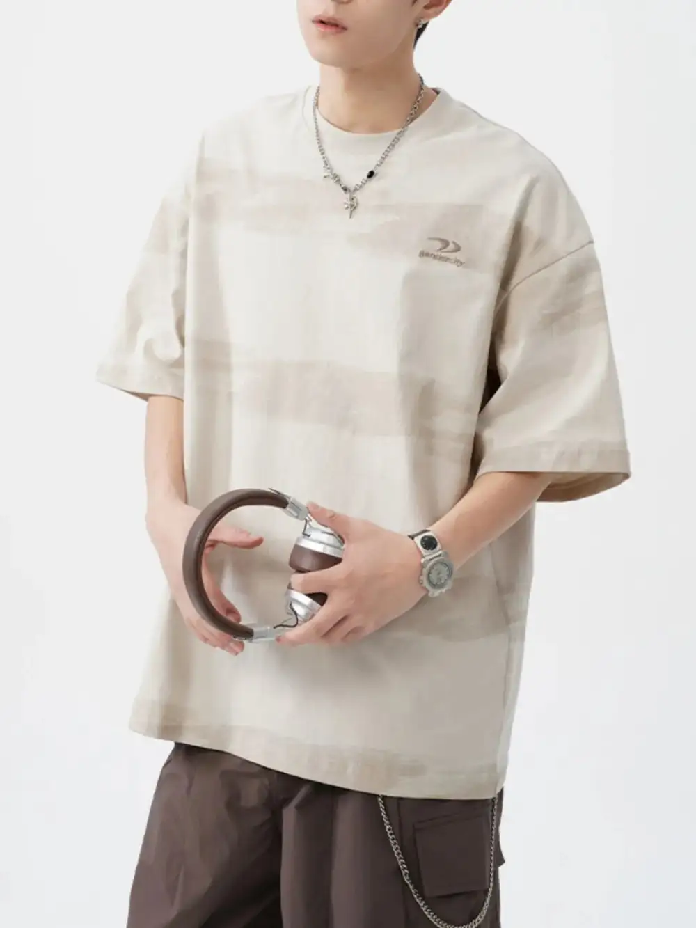 Textured Striped Crew Neck Tee