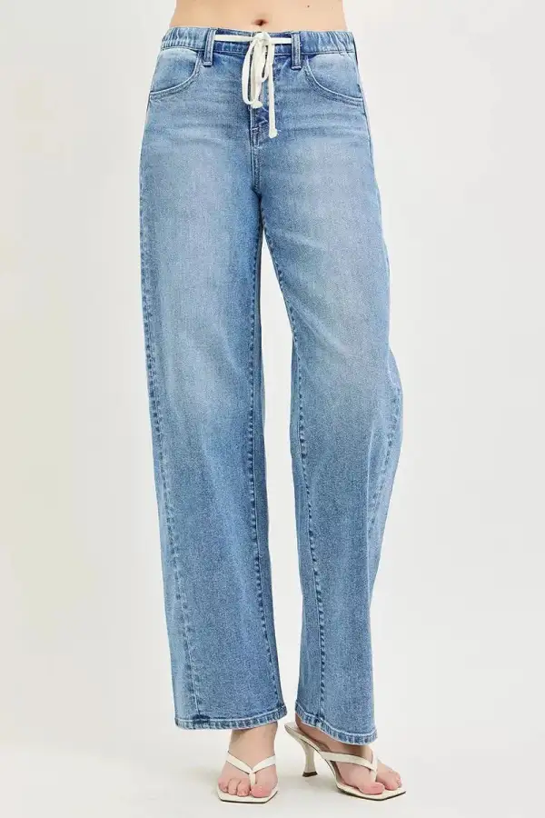 Wide Leg Drawstring Cropped Pocketed Denim Jeans