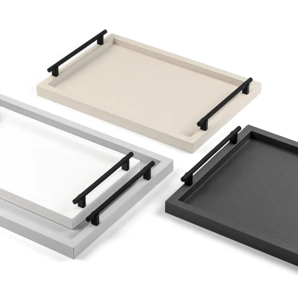 Metal Handle Leather Tray